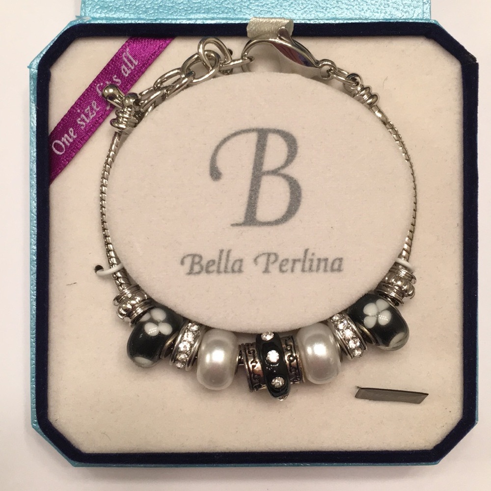 Silver and black beaded bracelet